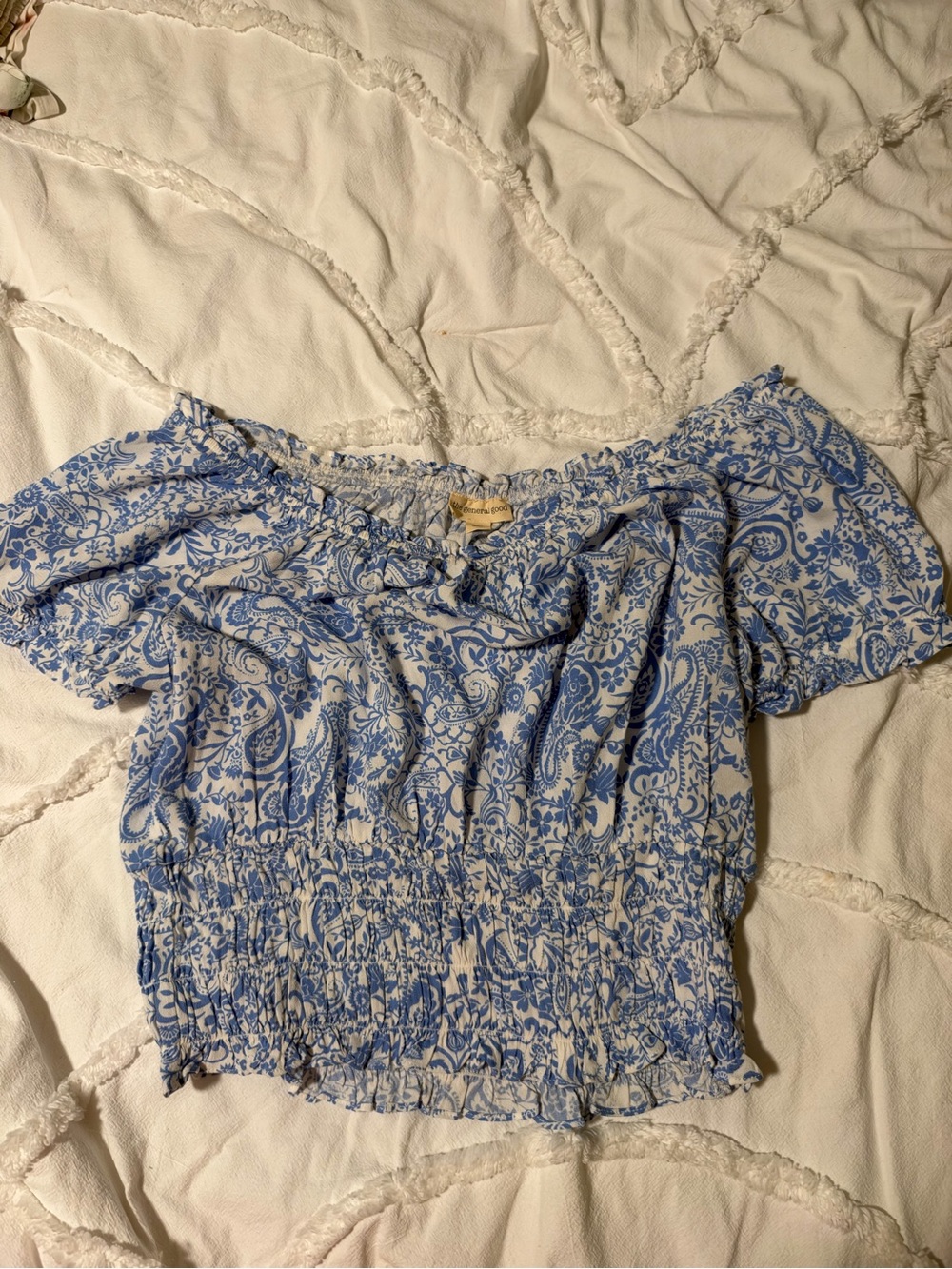 Blue Floral Off-Shoulder Smocked Women's Top